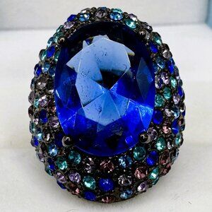 Blue sapphire colored Statement Ring size 7.5